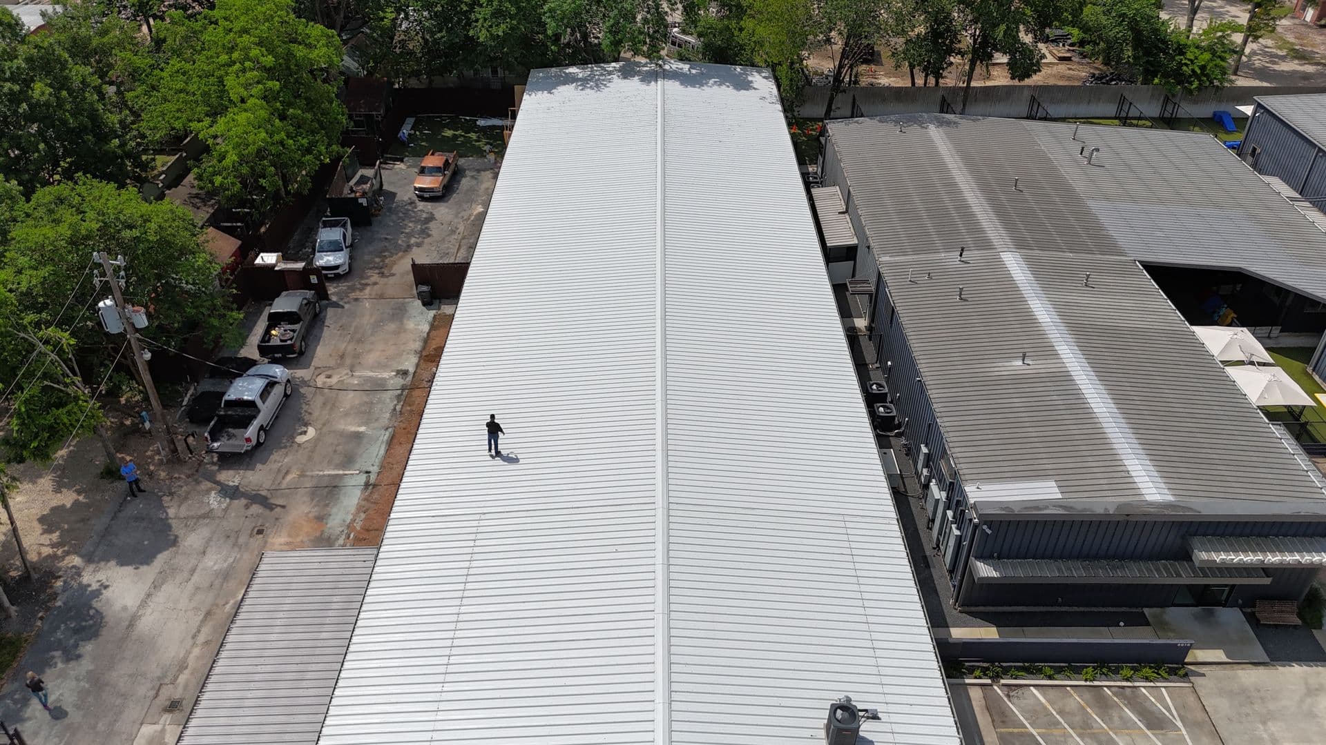 Commercial roofing project - aerial view