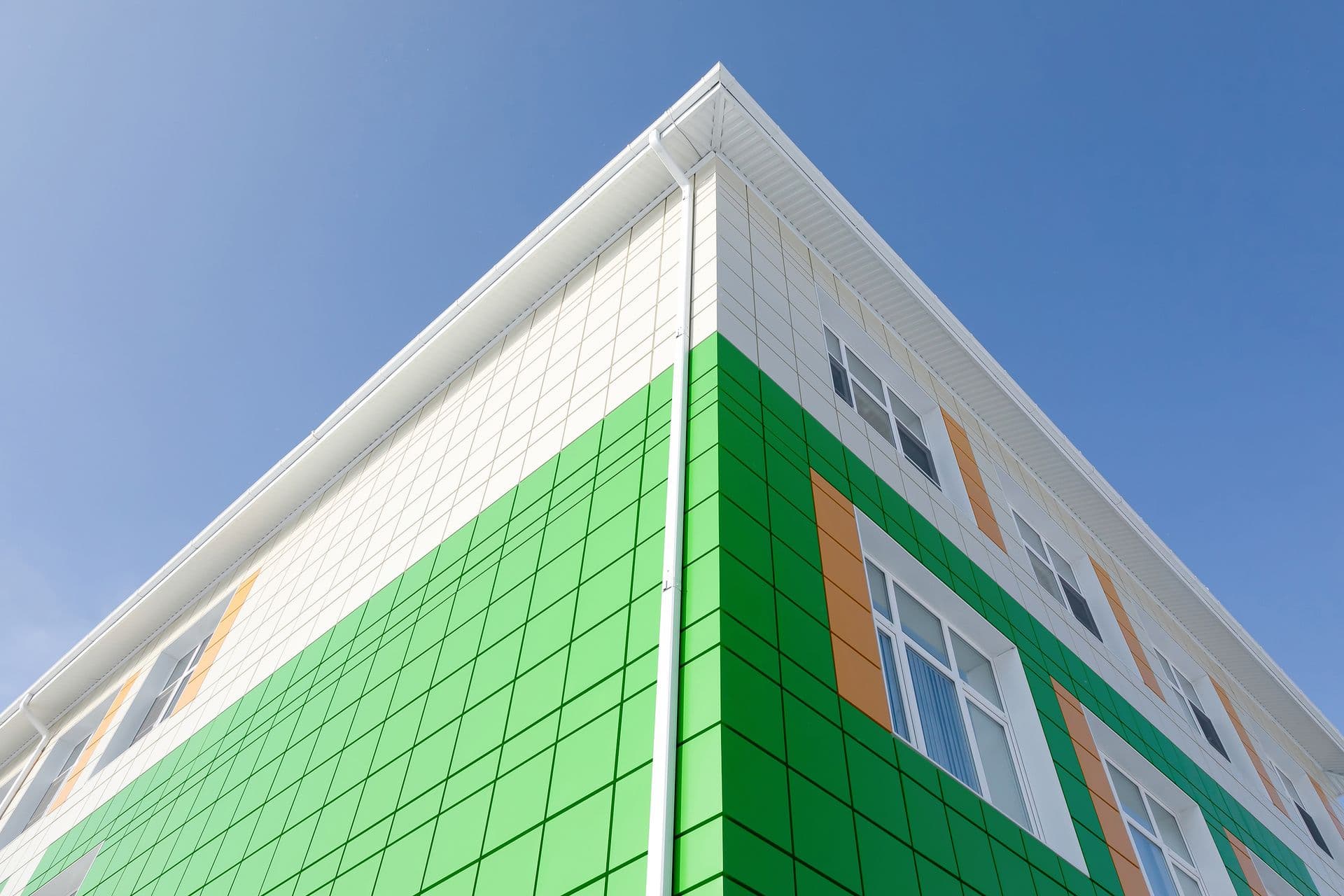 Commercial gutters on building corner