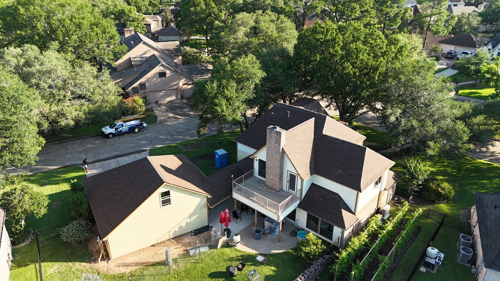 Aerial view of Black Rock Roofing project